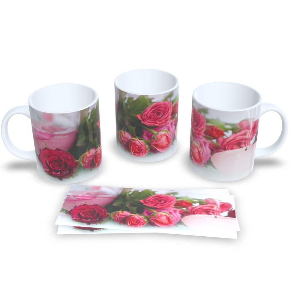Caneca De Porcelana Decorada Estampa De Flores 325ml