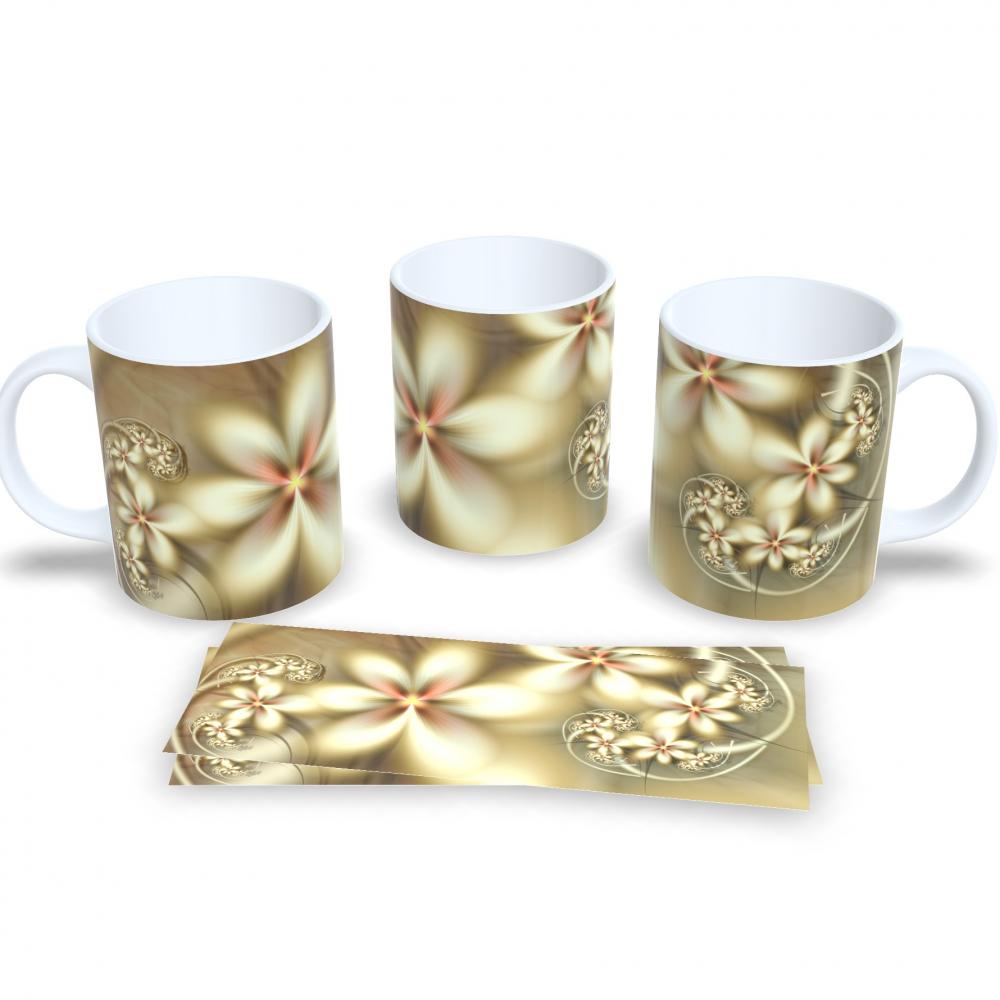 Caneca Decorativa Flores Delicadas Presente Aniversário