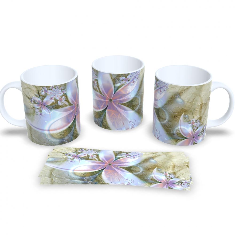 Caneca Decorativa Flores Delicadas Presente Aniversário