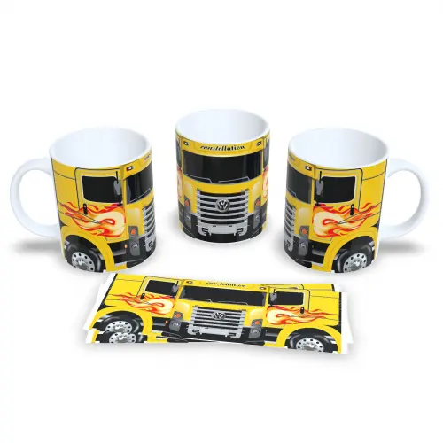 Caneca De Porcelana Tema Caminhoneiro Estrada 325ml