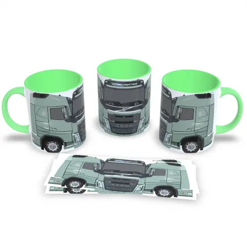 Caneca Verde De Porcelana Tema Caminhoneiro Estrada 325ml