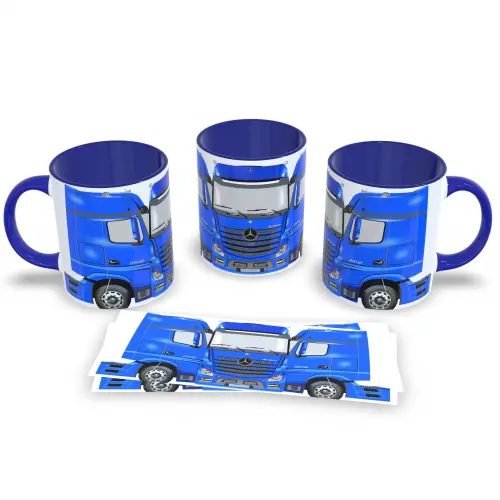 Caneca Azul De Porcelana Tema Caminhoneiro Estrada 325ml
