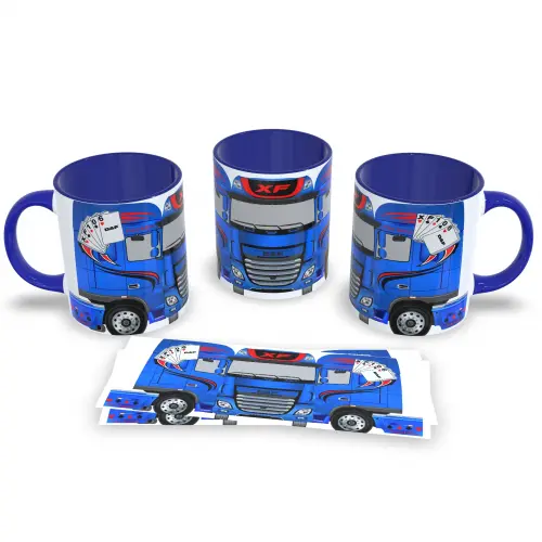 Caneca Azul De Porcelana Tema Caminhoneiro Estrada 325ml