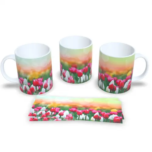 Caneca De Porcelana Decorada Estampa De Flores 325ml