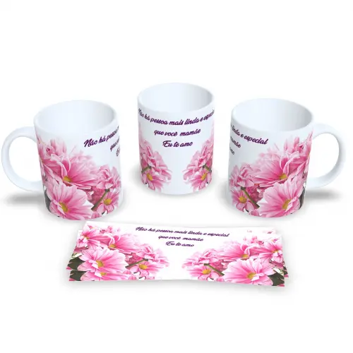 Caneca De Porcelana Decorada Estampa De Flores 325ml