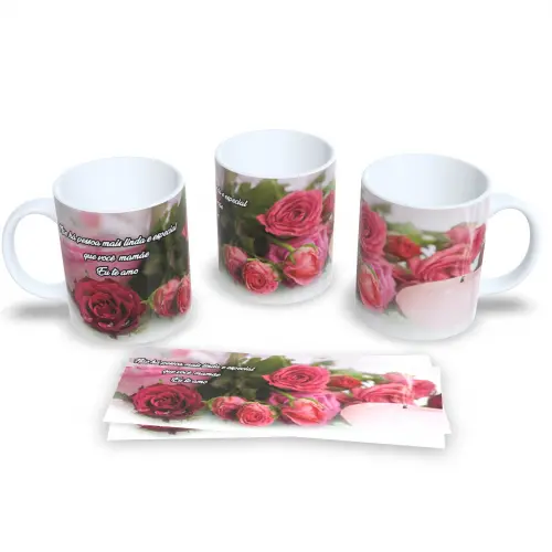 Caneca De Porcelana Decorada Estampa De Flores 325ml