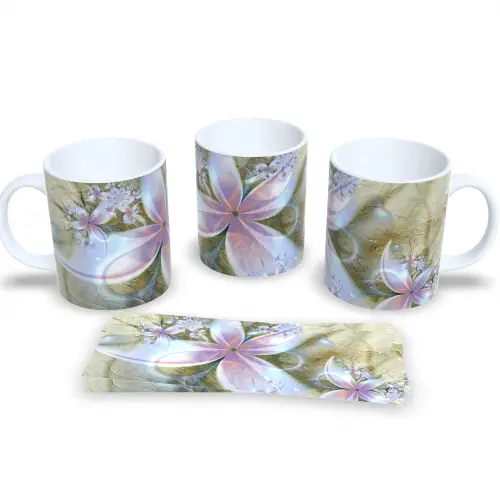 Caneca Decorativa Flores Delicadas Presente Aniversário