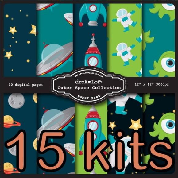 15 Kit Scrapbook Astronauta Papel Digital 387 Imagens