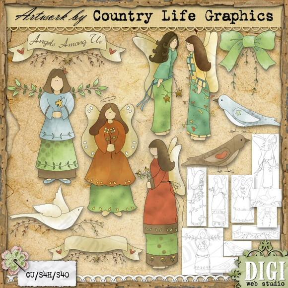 16 Kit Scrapbook Anjos E Fadas Papel Digital Elementos