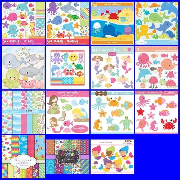 45 Kits Scrapbook Digital Fundo Do Mar