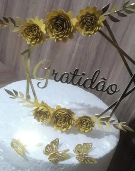 Arquivo Silhouette Topo De Bolo Flores Gratidao Studio