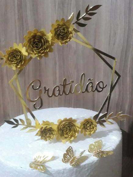 Arquivo Silhouette Topo De Bolo Flores Gratidao Studio