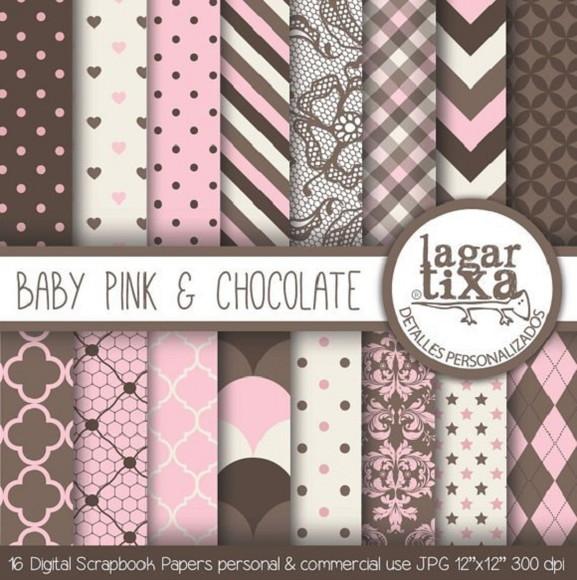 Kit Scrapbook Digital Baby pink chocolate