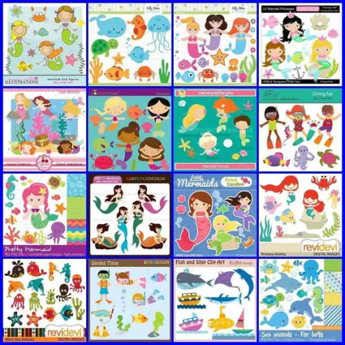 45 Kits Scrapbook Digital Fundo Do Mar