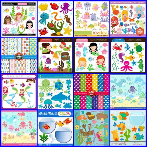 45 Kits Scrapbook Digital Fundo Do Mar