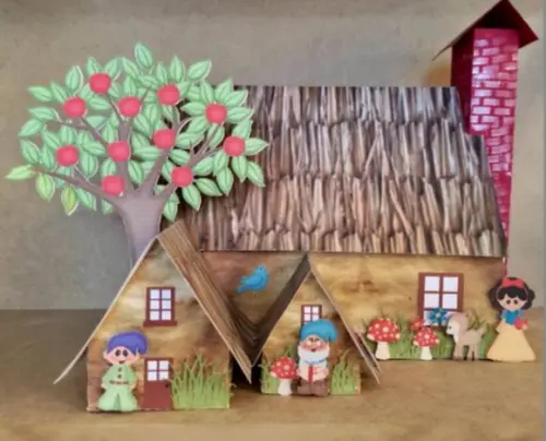 Arquivo Corte Casa 7 Anões Branca De Neve 3d Silhouette