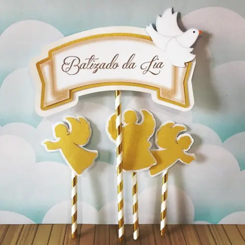 Arquivo de corte Batizado Branco com Dourado