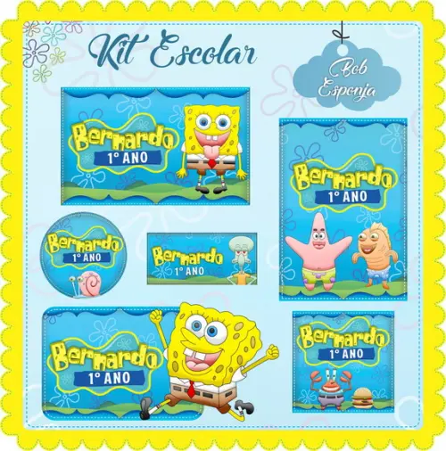 Arquivo De Corte Silhouette Etiquetas Escolares Bob esponja