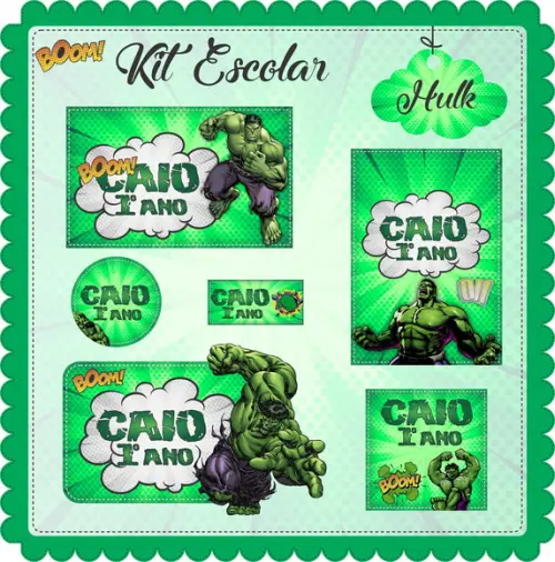 Arquivo De Corte Silhouette Etiquetas Escolares Hulk