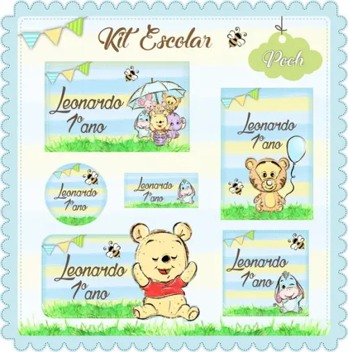Arquivo De Corte Silhouette Etiquetas Escolares pooh