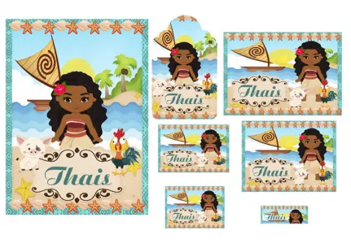 Arquivo Etiquetas Escolares Moana Studio/PDF/PNG