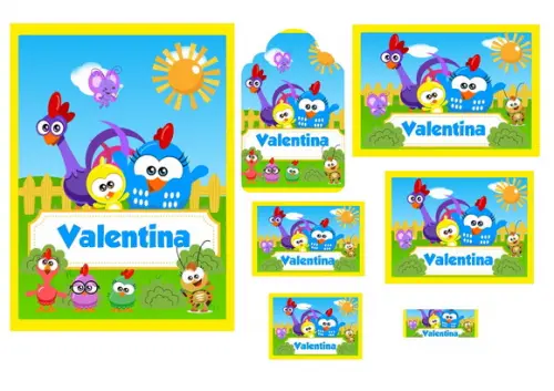 Arquivo Etiqueta Escolares Galinha Pintadinha Studio/PDF/PNG
