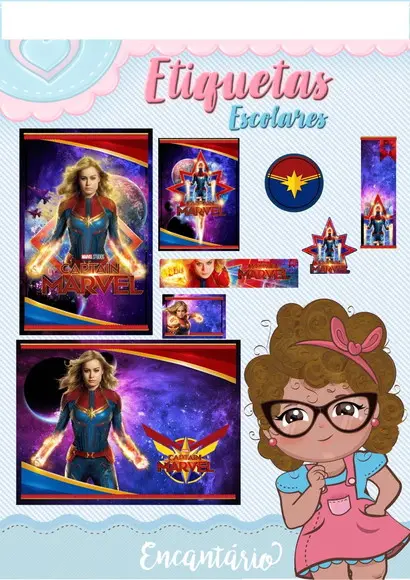 Arquivo Silhouette Etiqueta Escolares Capitão Marvel.