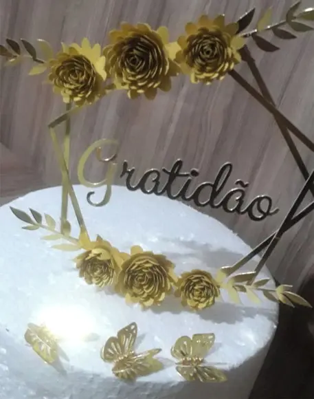Arquivo Silhouette Topo De Bolo Flores Gratidao Studio