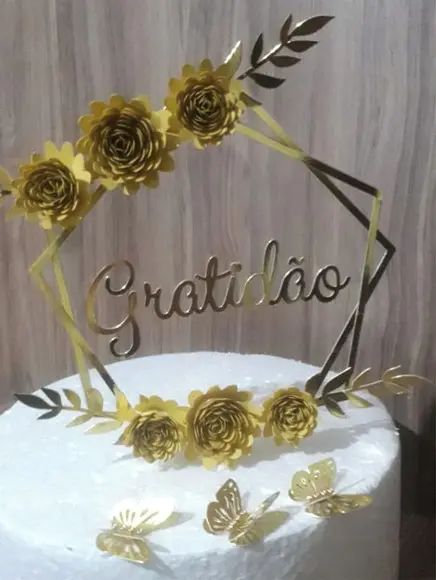 Arquivo Silhouette Topo De Bolo Flores Gratidao Studio