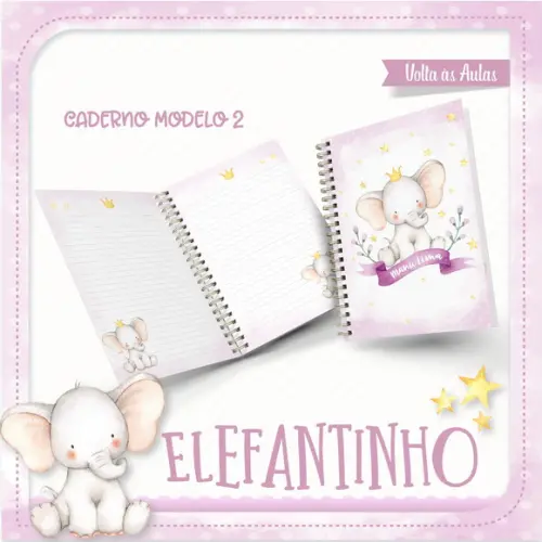 Arquivos Etiqueta Escolares Elefantinho Rosa 02 STUDIO/PDF