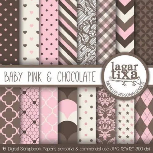 Kit Scrapbook Digital Baby pink chocolate
