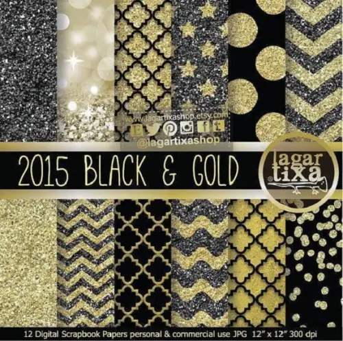 Kit Scrapbook Digital Black e gold