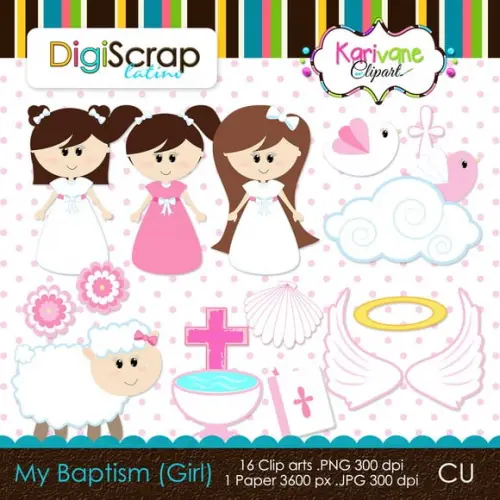 Kit Scrapbook Digital Anjos E Batismo
