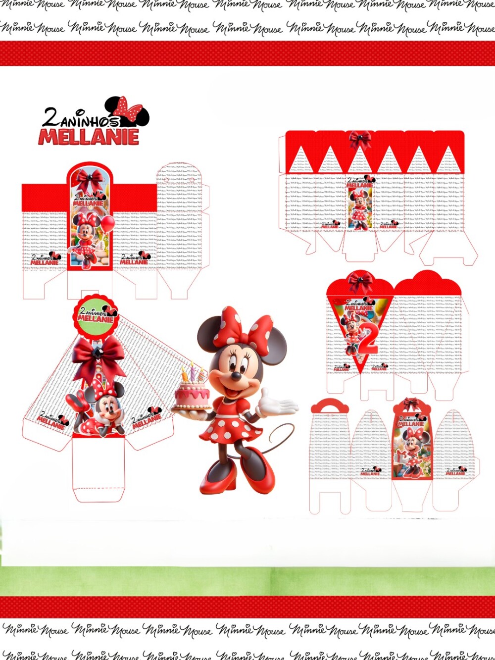 Kit Festa Minnie  Vermelha - 30 Unidades - Pegue e Monte