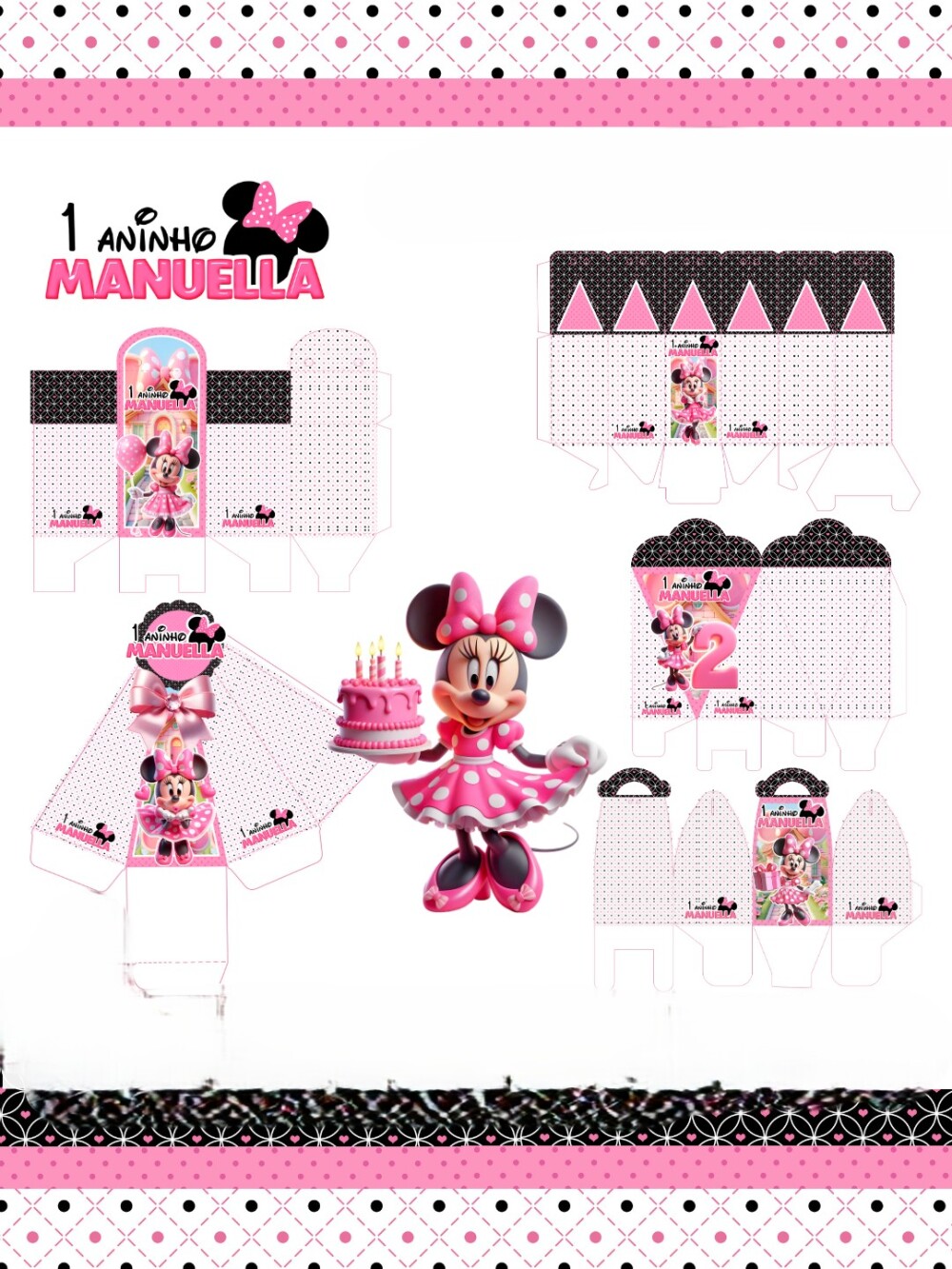Kit Festa Minnie  Rosa - 30 Unidades - Pegue e Monte