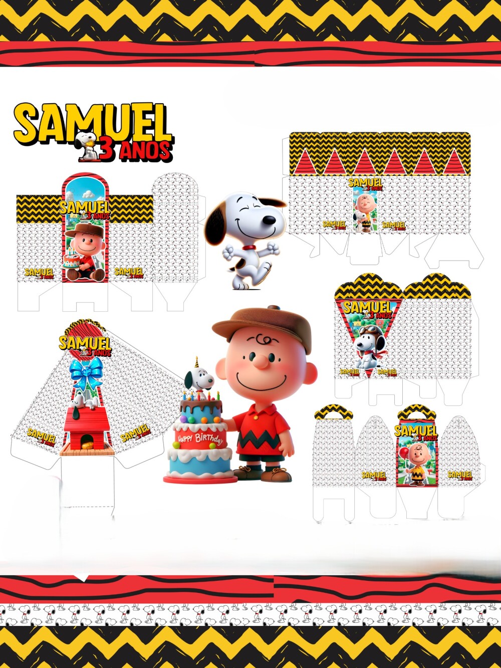 Kit Festa Snoopy - 30 Unidade - Pegue e Monte
