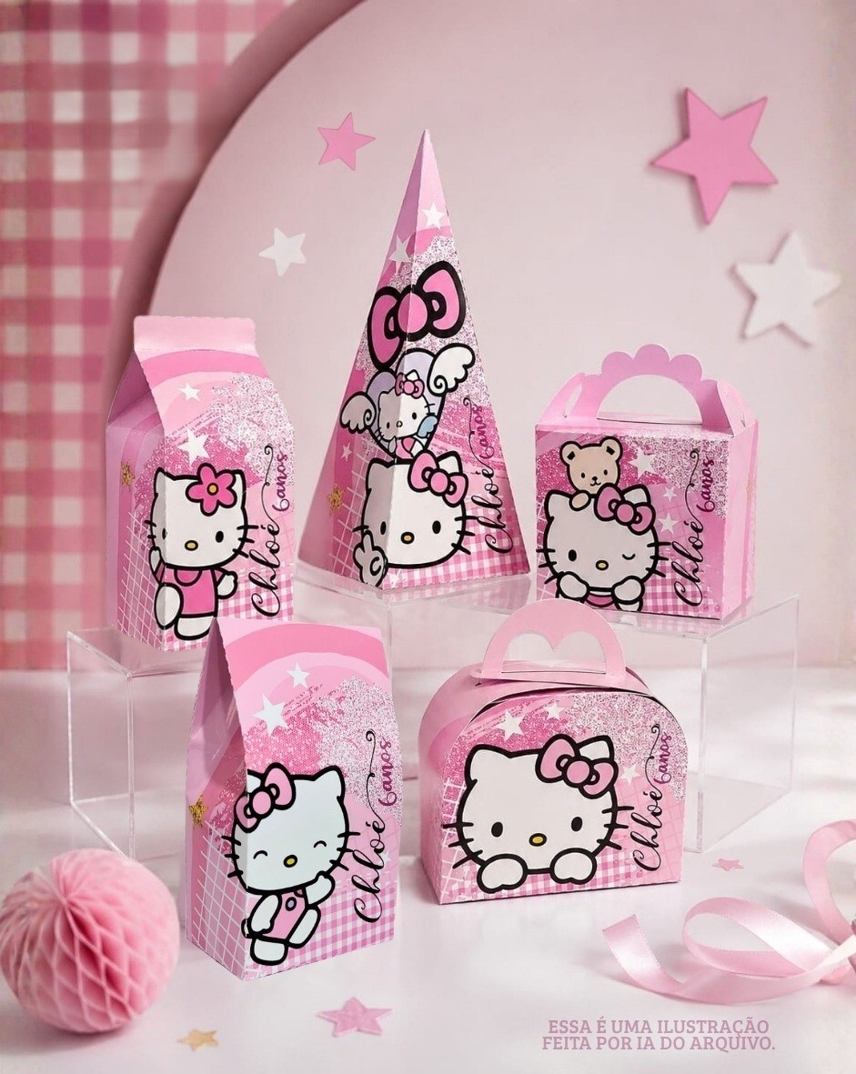 Kit Festa Hello Kitty - 30 Unidades - Pegue e Monte