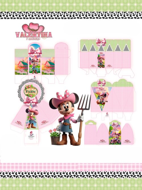 Kit Festa Fazendinha Minnie Rosa - 30 Unidades - Pegue e Monte