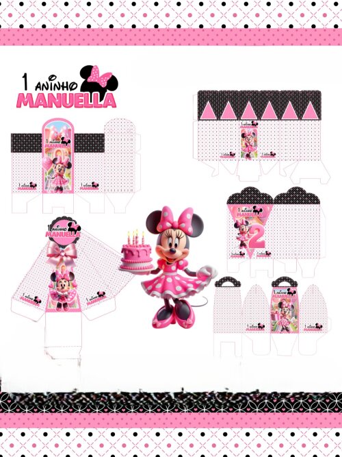 Kit Festa Minnie  Rosa - 30 Unidades - Pegue e Monte