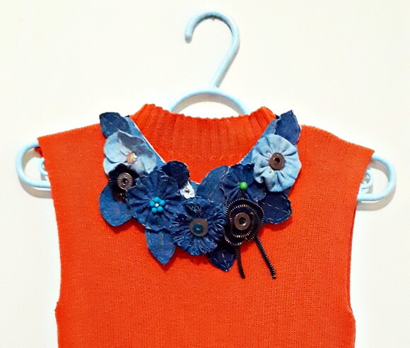 Maxicolar de Flores em Jeans
