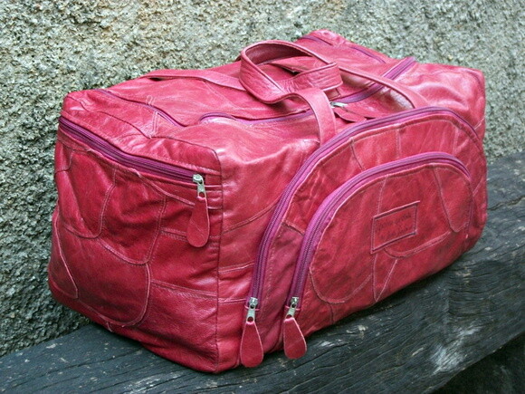 Mala de Viagem de Couro Vermelho