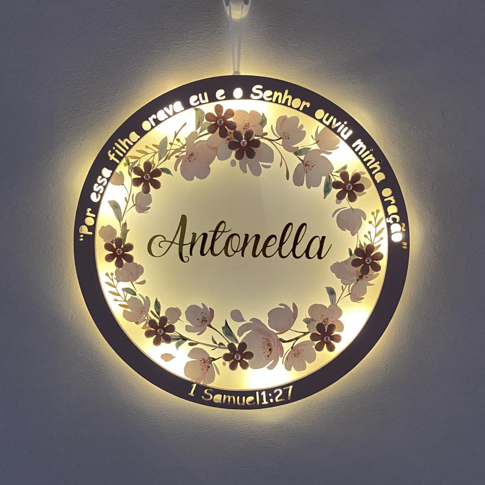 Enfeite Porta Maternidade Led Floral Versículo Acrílico