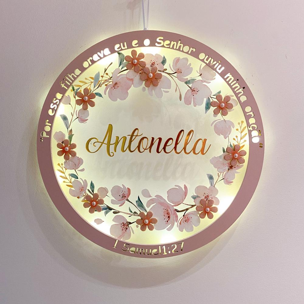 Enfeite Porta Maternidade Led Floral Versículo Acrílico