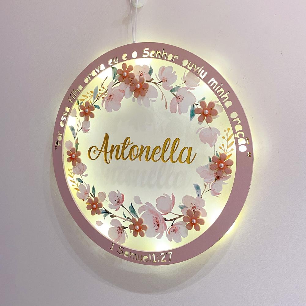 Enfeite Porta Maternidade Led Floral Versículo Acrílico