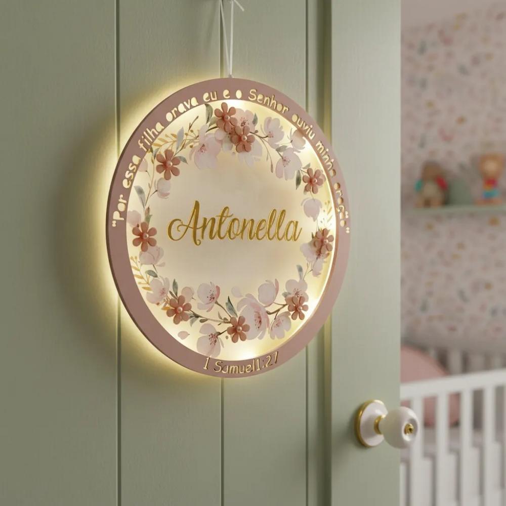 Enfeite Porta Maternidade Led Floral Versículo Acrílico