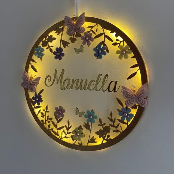Porta Maternidade Led Borboletas Acrílico e Espelho