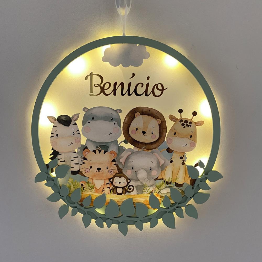 Enfeite Porta Maternidade Led Safari Acrílico e espelho