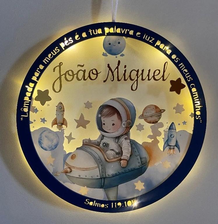 Porta Maternidade Led Astronauta Versículo Acrílico