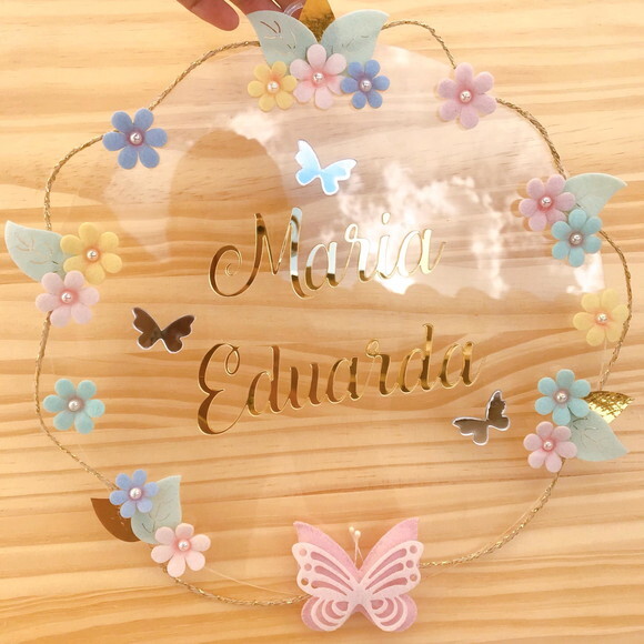Enfeite Porta Maternidade Floral Acrílico