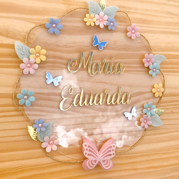 Enfeite Porta Maternidade Floral Acrílico